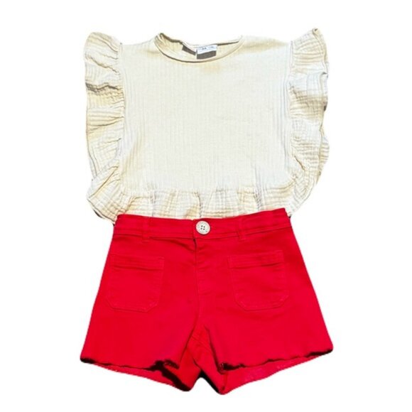 ZARA Girls Summer Outfit Size 2/3 Shorts And Ruffle Shirt - Picture 1 of 10